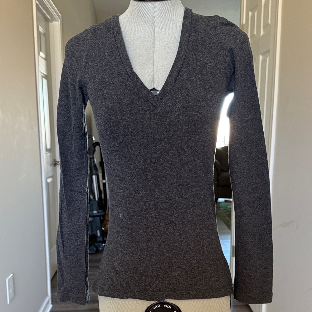 Dark Gray V-Neck Long Sleeve Top